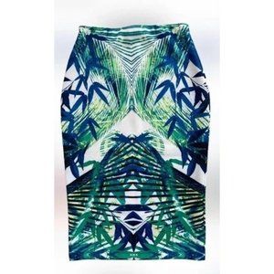 APT.9 Jungle Leaf Print Fitted Midi Pencil Skirt Size L